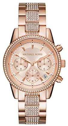 1641654230 41229F0X5TL. AC  - Michael Kors Women's Ritz Stainless Steel Watch With Crystal Topring