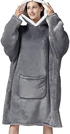 1641740830 41qIBarvrkL. AC  233x445 - Hansleep Wearable Blanket Sherpa Oversized Sweatshirt with Hoodie, Soft Warm Flannel Fleece Throw Blankets Sweatshirt with Sleeves and Pocket, One Size Fits All (Grey, Medium)