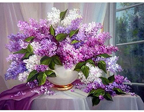 1641827431 51H66PvdOgL. AC  - DIY 5D Diamond Painting Flower Kits for Adults, Purple Lilac Flowers Floral, Full Round Drill Gem All Art Kit Paint with Rhinestone Picture by Number for Home Decoration RuBos