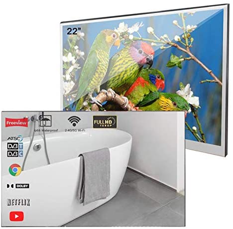 Soulaca 22 inches Bathroom Magic Mirror LED TV Android 7.1 IP66 Waterproof Embedded Shower Television (Velasting FBA)