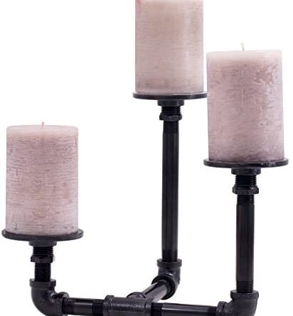1641914232 41jsm4jFD9L. AC  412x445 - Pipe Décor Industrial 3 Branch Pillar Candle Holder Complete Set Electroplated Black Finish - 38CNPL4-BK- Rustic and Chic Steampunk