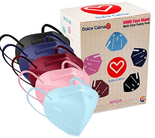 1643001161 41mULoGTg9L 500x445 - Dolce Calma KN95 Face Mask, 50 Pack Individually Wrapped, 5-Ply Breathable and Comfortable Multicolor Masks for Men and Women, Adjustable Nose Clip & Flexible Earloop