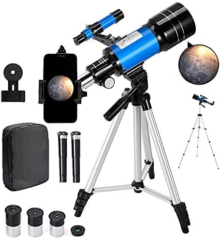 Telescope for Kids & Adults – 70mm Aperture Portable Refractor Telescopes for Astronomy Beginners – 300mm Travel Telescope with Adjustable Tripod, Carrying Bag