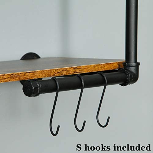 41ZDeMzKevL. AC  - HEONITURE Industrial Shelves, Industrial Pipe Shelving, Rustic Shelves, Pipe Shelves, Book Shelves for Wall Hanging, Farmhouse Kitchen with S Hooks (24inch, 4-Layer)