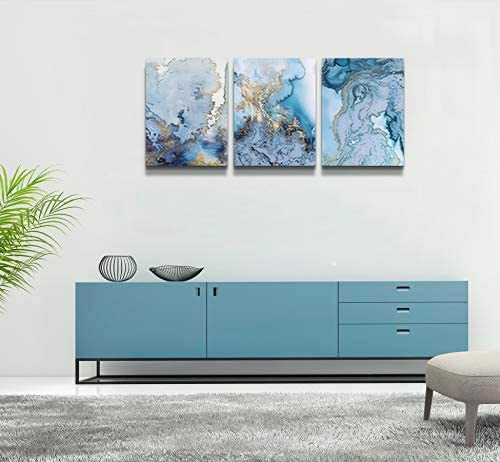41xA66RS3sL. AC  - Canvas Wall Art for Living Room Bedroom Decoration Wall Painting,Bathroom Wall Decor blue Abstract watercolor Home Decoration Kitchen Posters Artwork,inspirational wall art 16x12 inch/ 3 Piece Set