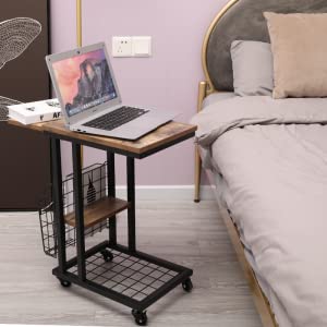 4a785b84 4819 4f54 8ae8 5b1a08f40b9f.  CR0,0,800,800 PT0 SX300 V1    - C End Table with Wheels C Shaped Side Table with Side Pocket Industrial Wood Sofa Side End Tables Rolling Casters for Coffee Laptop Snack Sofa Couch Bed Living Room