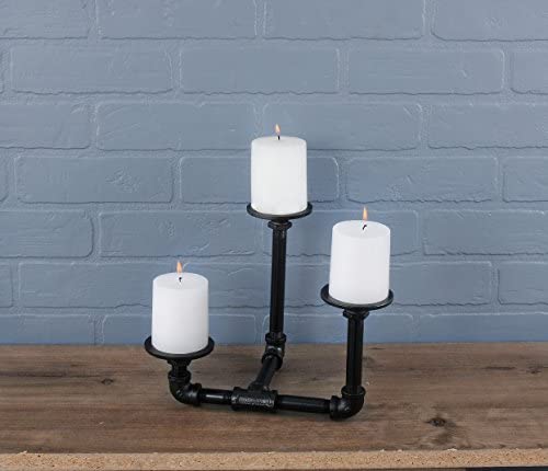 513E2in4l+L. AC  - Pipe Décor Industrial 3 Branch Pillar Candle Holder Complete Set Electroplated Black Finish - 38CNPL4-BK- Rustic and Chic Steampunk