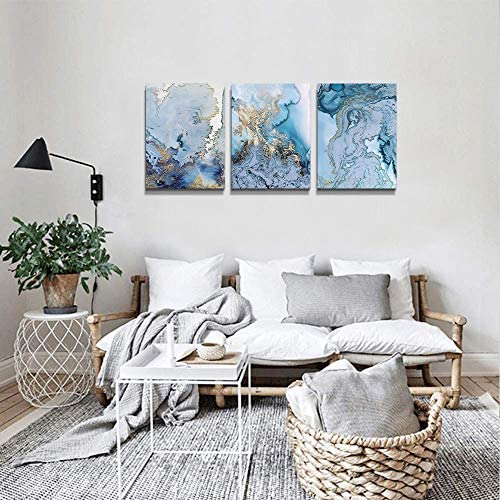 514JRUOqDmL. AC  - Canvas Wall Art for Living Room Bedroom Decoration Wall Painting,Bathroom Wall Decor blue Abstract watercolor Home Decoration Kitchen Posters Artwork,inspirational wall art 16x12 inch/ 3 Piece Set