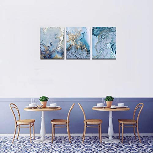 515Xdx1UebL. AC  - Canvas Wall Art for Living Room Bedroom Decoration Wall Painting,Bathroom Wall Decor blue Abstract watercolor Home Decoration Kitchen Posters Artwork,inspirational wall art 16x12 inch/ 3 Piece Set