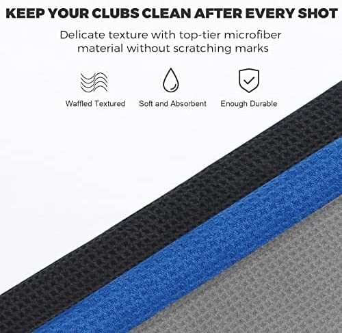51GxopGiLDL. AC  - 3 Pack Golf Towel, MOSUMI Golf Towel for Golf Bags with Clip, Microfiber Waffle Pattern Golf Towel,Tri-fold Golf Towel, Blue, Black and Gray
