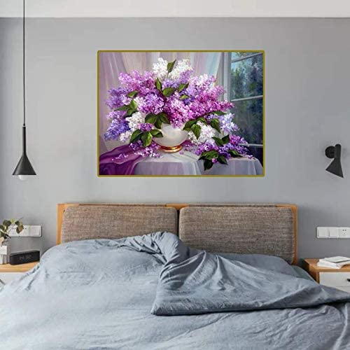 51HkEpr1ZhL. AC  - DIY 5D Diamond Painting Flower Kits for Adults, Purple Lilac Flowers Floral, Full Round Drill Gem All Art Kit Paint with Rhinestone Picture by Number for Home Decoration RuBos