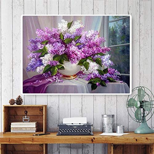 51Liub7fWQL. AC  - DIY 5D Diamond Painting Flower Kits for Adults, Purple Lilac Flowers Floral, Full Round Drill Gem All Art Kit Paint with Rhinestone Picture by Number for Home Decoration RuBos