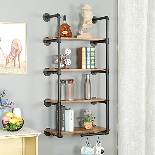 51ZT7xRyG3S. AC  - HEONITURE Industrial Shelves, Industrial Pipe Shelving, Rustic Shelves, Pipe Shelves, Book Shelves for Wall Hanging, Farmhouse Kitchen with S Hooks (24inch, 4-Layer)