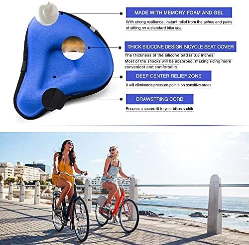 51e3II1WzfL. AC  - ANZOME Bike Seat Cushion, Wide Gel Bike Seat Cover & Extra Soft Gel Bike Seat Cushion for Women Men Everyone, Fits Spin, Stationary, Cruiser Bikes, Indoor Cycling(Waterproof Case Included) …
