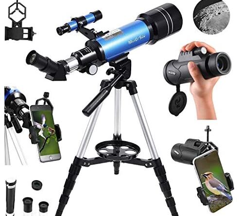 51mUUrWvML. AC  492x445 - MaxUSee 70mm Refractor Telescope with Adjustable Tripod for Kids Adults & Beginners + Portable 10X42 HD Monocular Bak4 Prism FMC Lens, Travel Telescope with Backpack and Phone Adapter