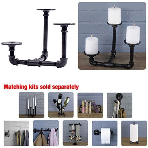 51wbrmwYcML. AC  - Pipe Décor Industrial 3 Branch Pillar Candle Holder Complete Set Electroplated Black Finish - 38CNPL4-BK- Rustic and Chic Steampunk