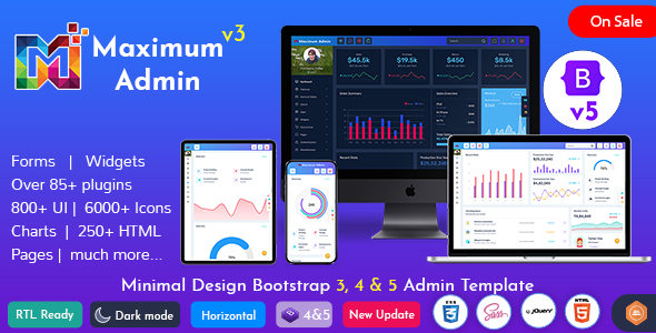 MaximumAdmin features preview 01.  large preview - Maximum - Responsive Bootstrap 4 & 5 Admin Dashboard UI and WebApp Template