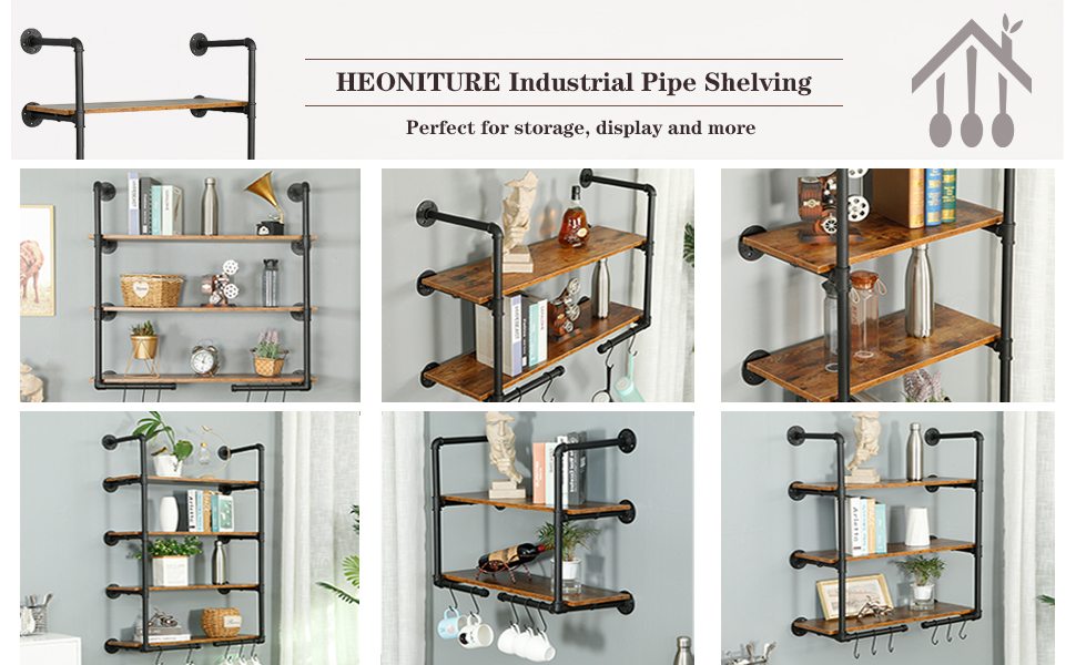 a3f2fcd3 fafc 4bc6 a8b5 23f97d325c5a.  CR0,0,970,600 PT0 SX970 V1    - HEONITURE Industrial Shelves, Industrial Pipe Shelving, Rustic Shelves, Pipe Shelves, Book Shelves for Wall Hanging, Farmhouse Kitchen with S Hooks (24inch, 4-Layer)