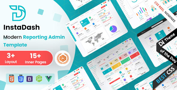 instadash preview.  large preview - Instadash - VueJS, HTML & SCSS Reporting Admin Dashboard