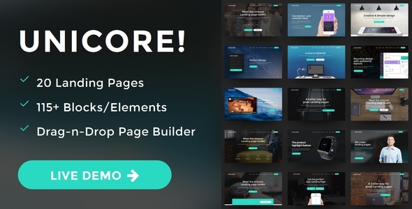 unicore preview.  large preview - Unicore - Mobirise Builder with 20 HTML Bootstrap Landing Page Templates