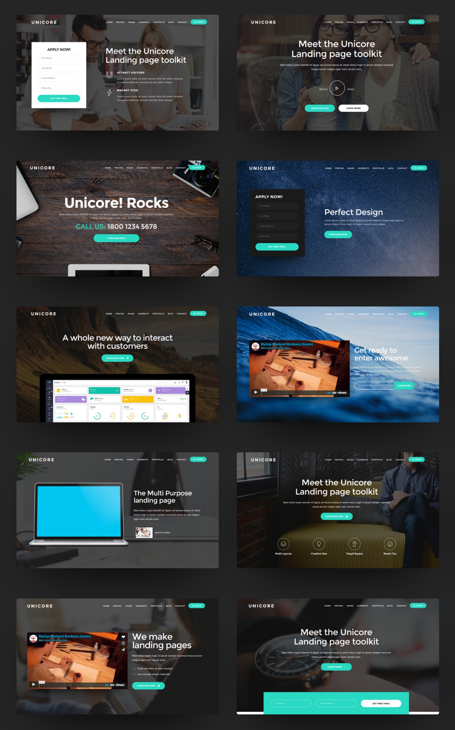 unicore preview1 - Unicore - Mobirise Builder with 20 HTML Bootstrap Landing Page Templates