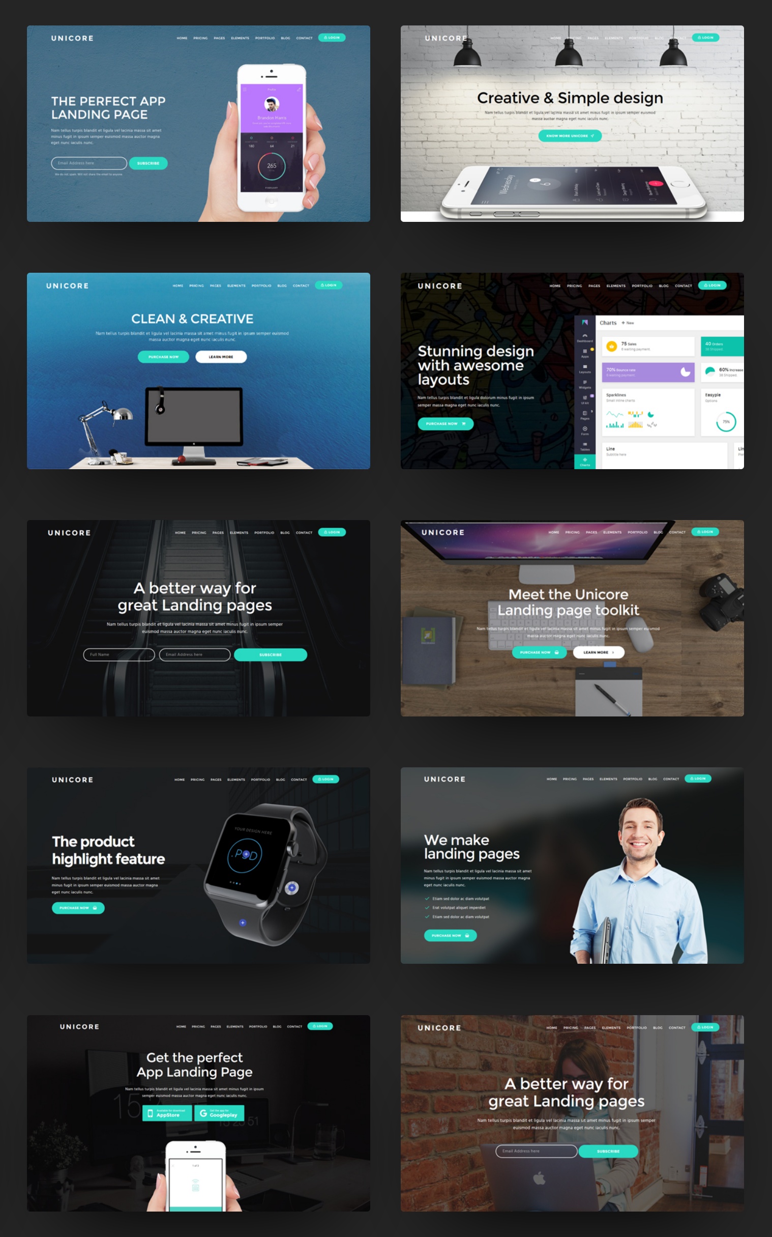 unicore preview2 - Unicore - Mobirise Builder with 20 HTML Bootstrap Landing Page Templates