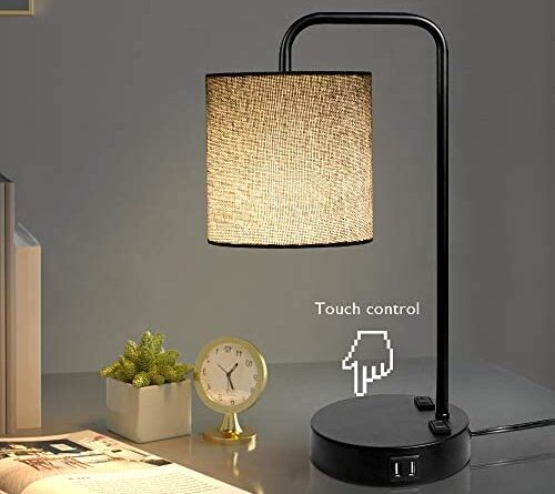 1643782524 41WkimydBiL. AC  500x445 - Industrial Touch Control Table Lamp with Shade, 2 USB Charging Ports and 2 Power Outlets, 3 Way Dimmable Vintage Nightstand Lamp for Living Room, Bedroom, Office, 6W LED Bulb Included