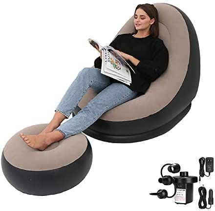 1643869419 41r6zbum9GL. AC  - PLKO Inflatable Chair with Household air Pump,air Sofa Inflatable Couch,Inflatable Lounge Chair for Indoor LivingRoom Bedroom ReadingRoom Office Balcony,Outdoor Travel Camping Picnic(Beige and Black)