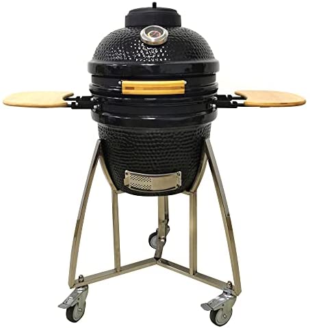 Lifesmart 133″ Cooking Surface, 6-In-1 Kamado Grill with Stainless Steel Cart, Includes Electric Starter, Grill Cover, Pizza Stone, Built-in Thermometer