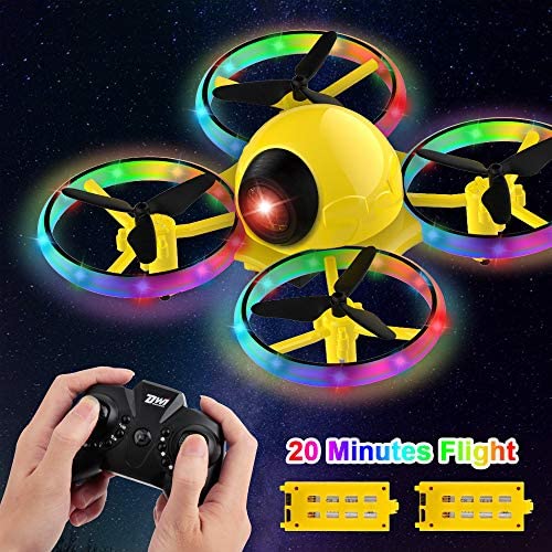 Dwi Dowellin 6.3 Inch 10 Minutes Long Flight Time Mini Drone Crash Proof for Kids with Blinking Light One Key Take Off Spin Flips RC Nano Quadcopter Toys Drones for Beginners Boys and Girls, Yellow