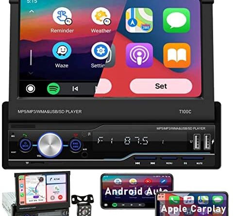 1645866096 51POurkRrcL. AC  482x445 - Single Din Car Stereo with Apple Car Play and Android Auto, 7 Inch Flip Out Touchscreen, Bluetooth Car Radio with Backup Camera,Mirror Link,FM/AM USB/TF/AUX Port/Hands-Free Calling,Car Play Radio