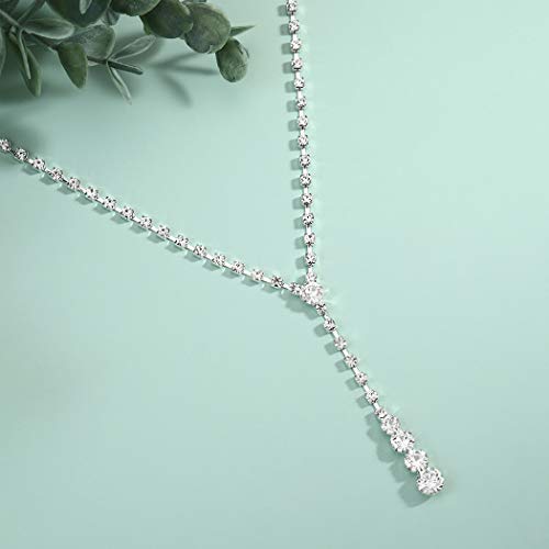 312WYMgfFiL - Jakawin Bride Silver Bridal Necklace Earrings Set Crystal Wedding Jewelry Set Rhinestone Choker Necklace for Women and Girls (Set of 3) (NK143-3)
