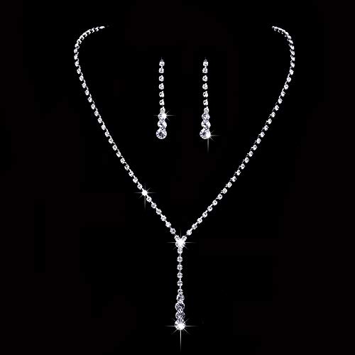 31rJTt6Jz7L - Jakawin Bride Silver Bridal Necklace Earrings Set Crystal Wedding Jewelry Set Rhinestone Choker Necklace for Women and Girls (Set of 3) (NK143-3)