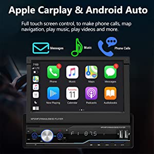 3eb95b75 8314 4868 a376 a90ccf141ccd.  CR0,0,1001,1001 PT0 SX300 V1    - Single Din Car Stereo with Apple Car Play and Android Auto, 7 Inch Flip Out Touchscreen, Bluetooth Car Radio with Backup Camera,Mirror Link,FM/AM USB/TF/AUX Port/Hands-Free Calling,Car Play Radio