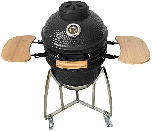 41BJVdIRsUL. AC  - Lifesmart 133" Cooking Surface, 6-In-1 Kamado Grill with Stainless Steel Cart, Includes Electric Starter, Grill Cover, Pizza Stone, Built-in Thermometer