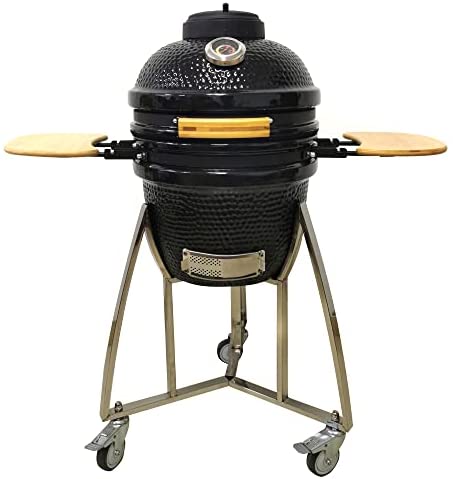 41DKektUKvL. AC  - Lifesmart 133" Cooking Surface, 6-In-1 Kamado Grill with Stainless Steel Cart, Includes Electric Starter, Grill Cover, Pizza Stone, Built-in Thermometer