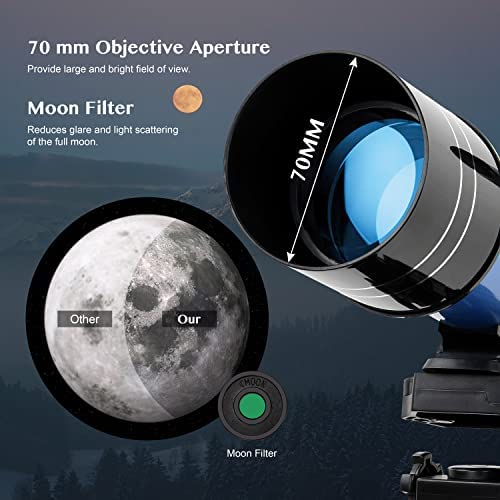 41IuWiUdt4L. AC  - AOMEKIE Telescope for Adults Kids 70mm Apture Astronomical Telescope for Beginners Refracting Telescope with 3X Barlow Lens Moon Filter Phone Adapter Tripod Carry Bag