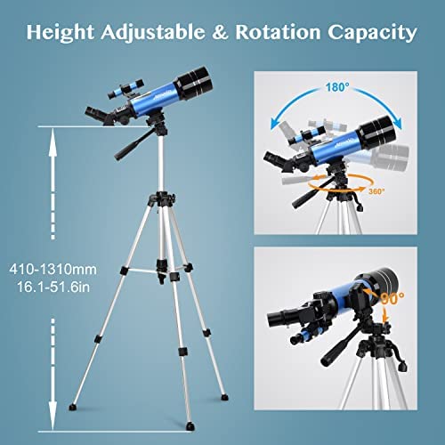 41YK10K1puL. AC  - AOMEKIE Telescope for Adults Kids 70mm Apture Astronomical Telescope for Beginners Refracting Telescope with 3X Barlow Lens Moon Filter Phone Adapter Tripod Carry Bag