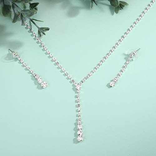 41aNns8TwWL - Jakawin Bride Silver Bridal Necklace Earrings Set Crystal Wedding Jewelry Set Rhinestone Choker Necklace for Women and Girls (Set of 3) (NK143-3)