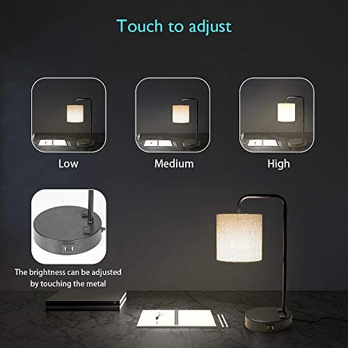 41krziOQwgL. AC  - Industrial Touch Control Table Lamp with Shade, 2 USB Charging Ports and 2 Power Outlets, 3 Way Dimmable Vintage Nightstand Lamp for Living Room, Bedroom, Office, 6W LED Bulb Included