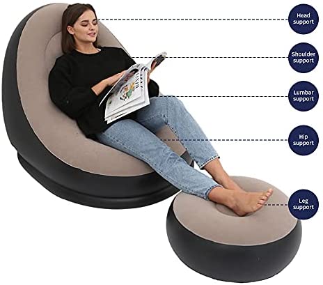 41poLDjAwJS. AC  - PLKO Inflatable Chair with Household air Pump,air Sofa Inflatable Couch,Inflatable Lounge Chair for Indoor LivingRoom Bedroom ReadingRoom Office Balcony,Outdoor Travel Camping Picnic(Beige and Black)