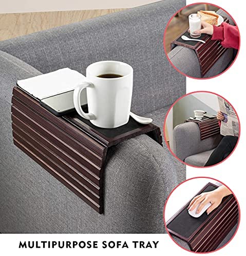 51056flE2yS. AC  - KEEKR Bamboo Couch Tray - Sofa Arm Table Holder for Food, Snack, Drinks, Beverage Coaster - Universal Size Couch Arm Table - Adjustable, Durable & Portable - Suitable for Cups, Glasses, Remote, Phone