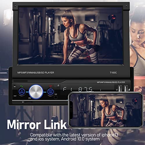 51Aqr0uoPKL. AC  - Single Din Car Stereo with Apple Car Play and Android Auto, 7 Inch Flip Out Touchscreen, Bluetooth Car Radio with Backup Camera,Mirror Link,FM/AM USB/TF/AUX Port/Hands-Free Calling,Car Play Radio