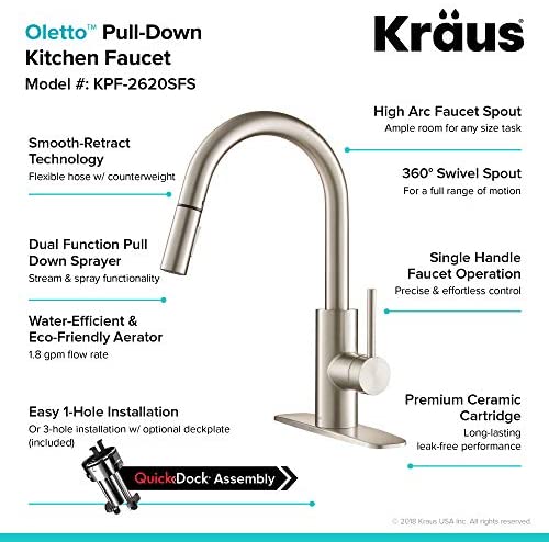 51FP3z3kzoL. AC  - Kraus KPF-2620SFS Oletto Kitchen Faucet, 16 Inch, Spot Free Stainless Steel