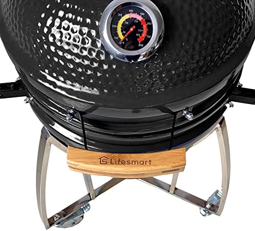 51FnG6hyK1L. AC  - Lifesmart 133" Cooking Surface, 6-In-1 Kamado Grill with Stainless Steel Cart, Includes Electric Starter, Grill Cover, Pizza Stone, Built-in Thermometer