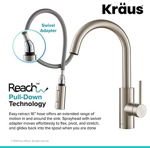 51OdxgumwLL. AC  - Kraus KPF-2620SFS Oletto Kitchen Faucet, 16 Inch, Spot Free Stainless Steel