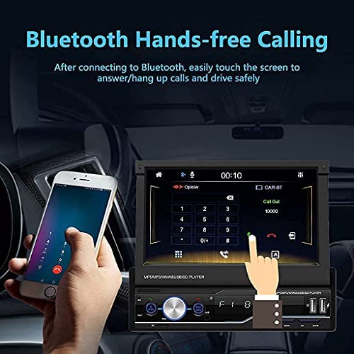 51YI74K9YYL. AC  - Single Din Car Stereo with Apple Car Play and Android Auto, 7 Inch Flip Out Touchscreen, Bluetooth Car Radio with Backup Camera,Mirror Link,FM/AM USB/TF/AUX Port/Hands-Free Calling,Car Play Radio