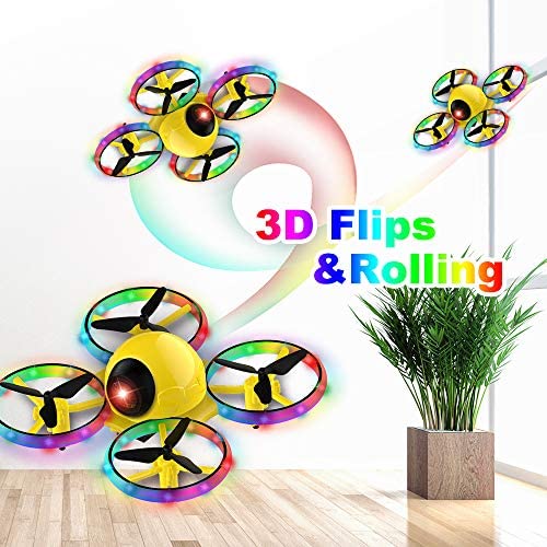 51c7azPtHqL. AC  - Dwi Dowellin 6.3 Inch 10 Minutes Long Flight Time Mini Drone Crash Proof for Kids with Blinking Light One Key Take Off Spin Flips RC Nano Quadcopter Toys Drones for Beginners Boys and Girls, Yellow