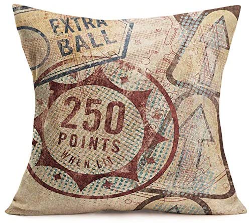 51fd3ZraaxL. AC  - Smilyard Throw Pillow Covers Vintage Pinball Game Pattern Pillows Decorative Pillow Cover Cotton Linen Word Pillow Case Rustic Cushion Cover for Sofa 18x18 Inch Set of 4 (Pinball Game Set)