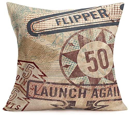 51gziRUIS0L. AC  - Smilyard Throw Pillow Covers Vintage Pinball Game Pattern Pillows Decorative Pillow Cover Cotton Linen Word Pillow Case Rustic Cushion Cover for Sofa 18x18 Inch Set of 4 (Pinball Game Set)